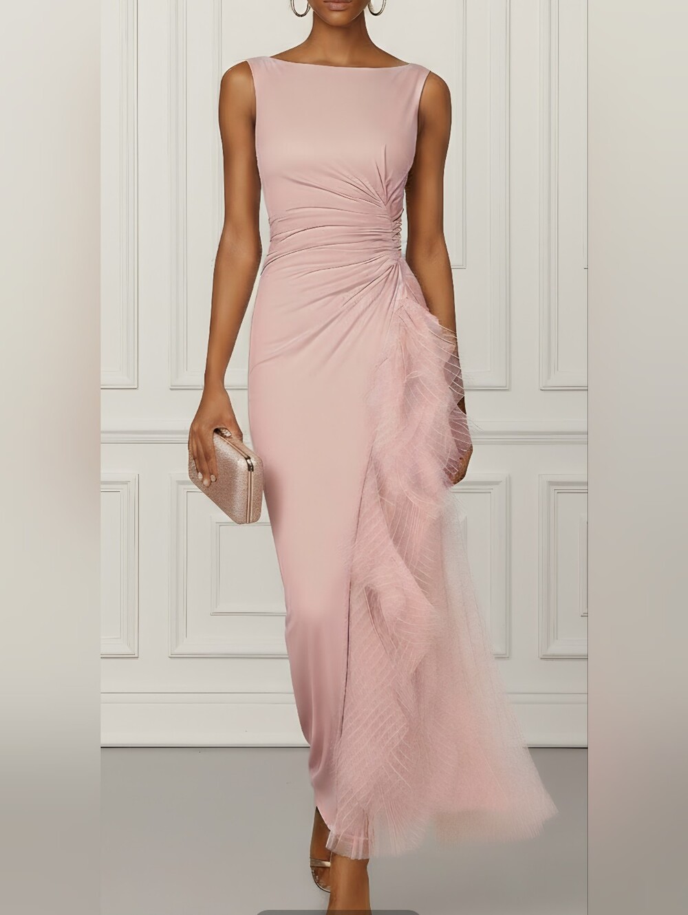 Fehaute Pink Sleeveless Ruched Dress
